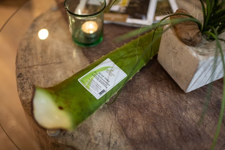 Aloe-Vera-Blatt mit Kerze